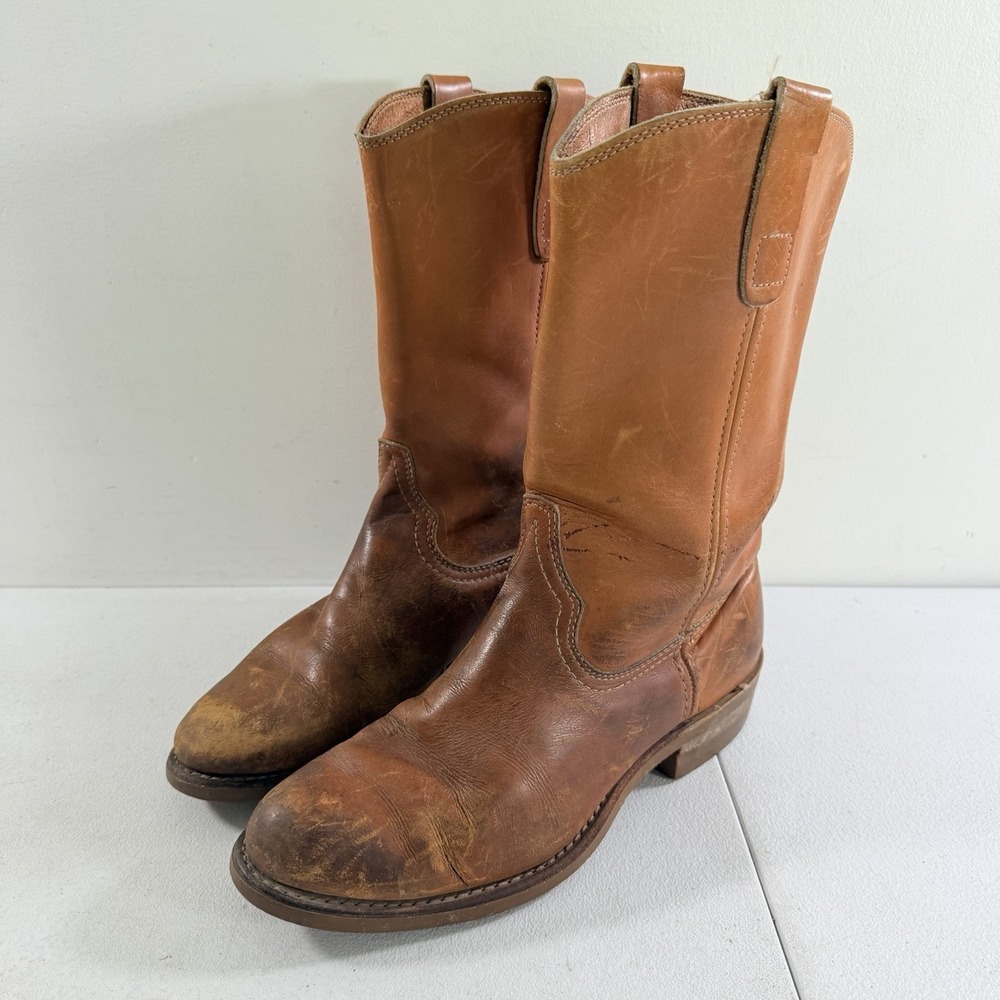 Vintage‎ Herman Santa Rosa Brown Leather Western Biker Boots Vibram USA 8.5 D